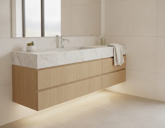 1500mm dark oak woodgrain vanity with wide drawer storage